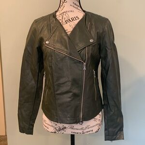 LOFT Fair Condition Dark Green Faux Leather Moto Jacket Women’s Size 0 XS